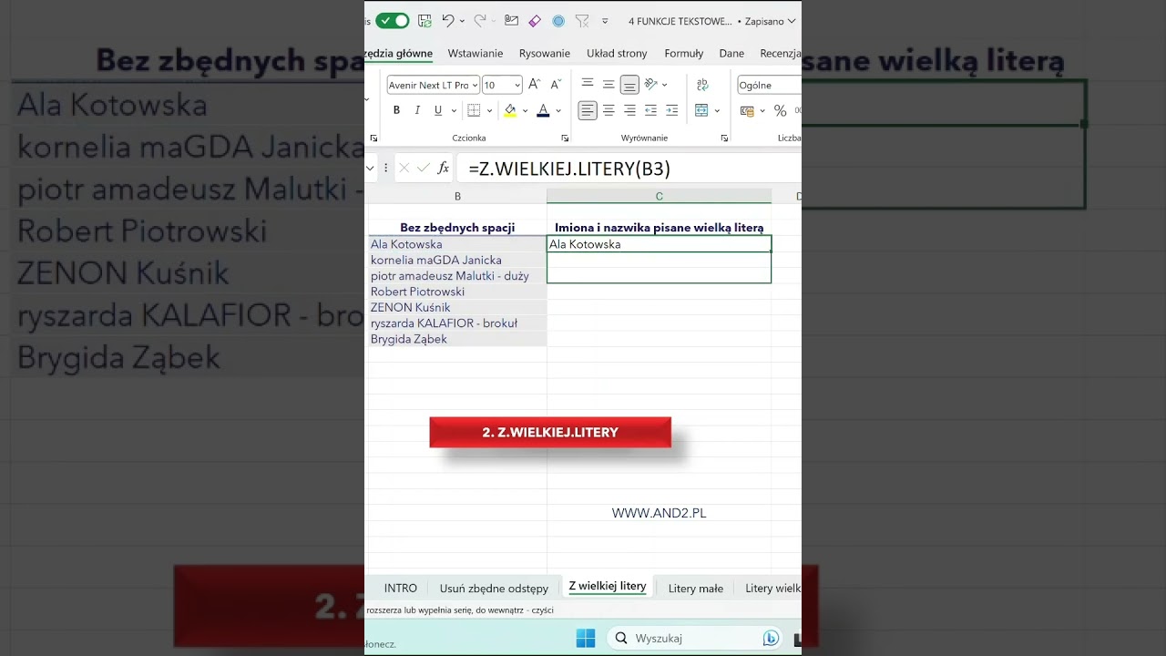 4 wizualne FUNKCJE TEKSTOWE - Excel