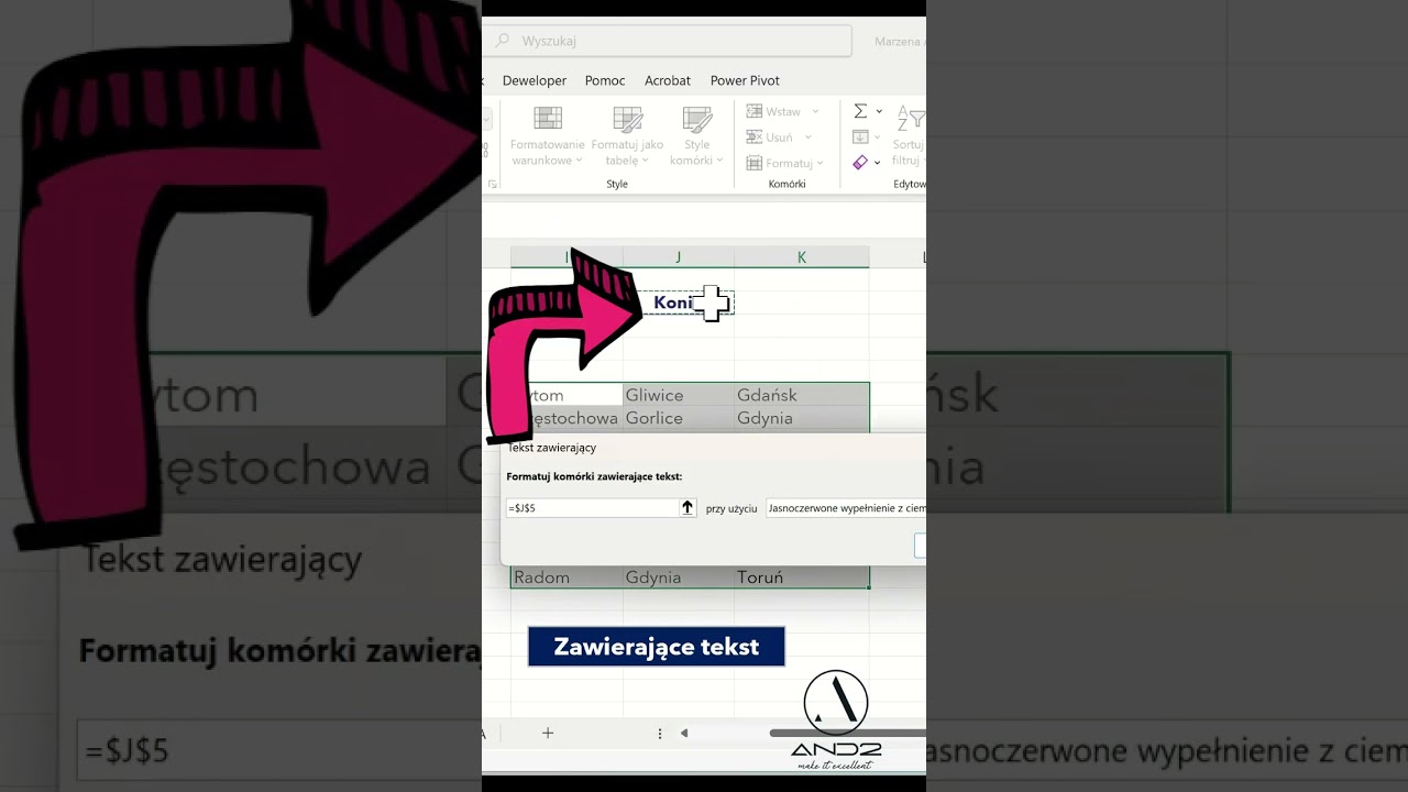 Proste formatowanie warunkowe w Excelu #excel #szkolenia #and2